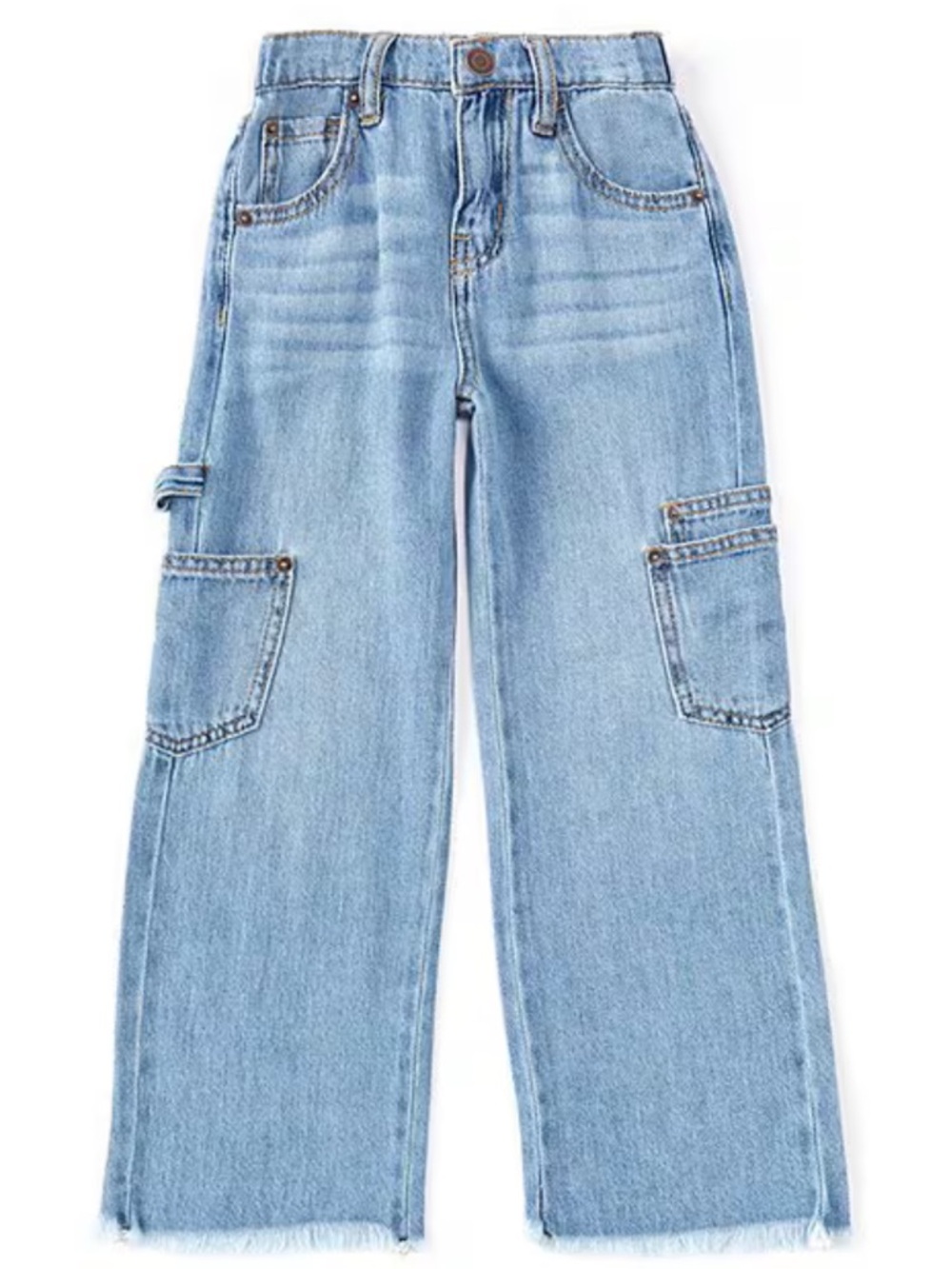 GB Gianni Bini Cargo denim High Rise Medium Blue Wide-Leg Utility Jeans Sz S‎